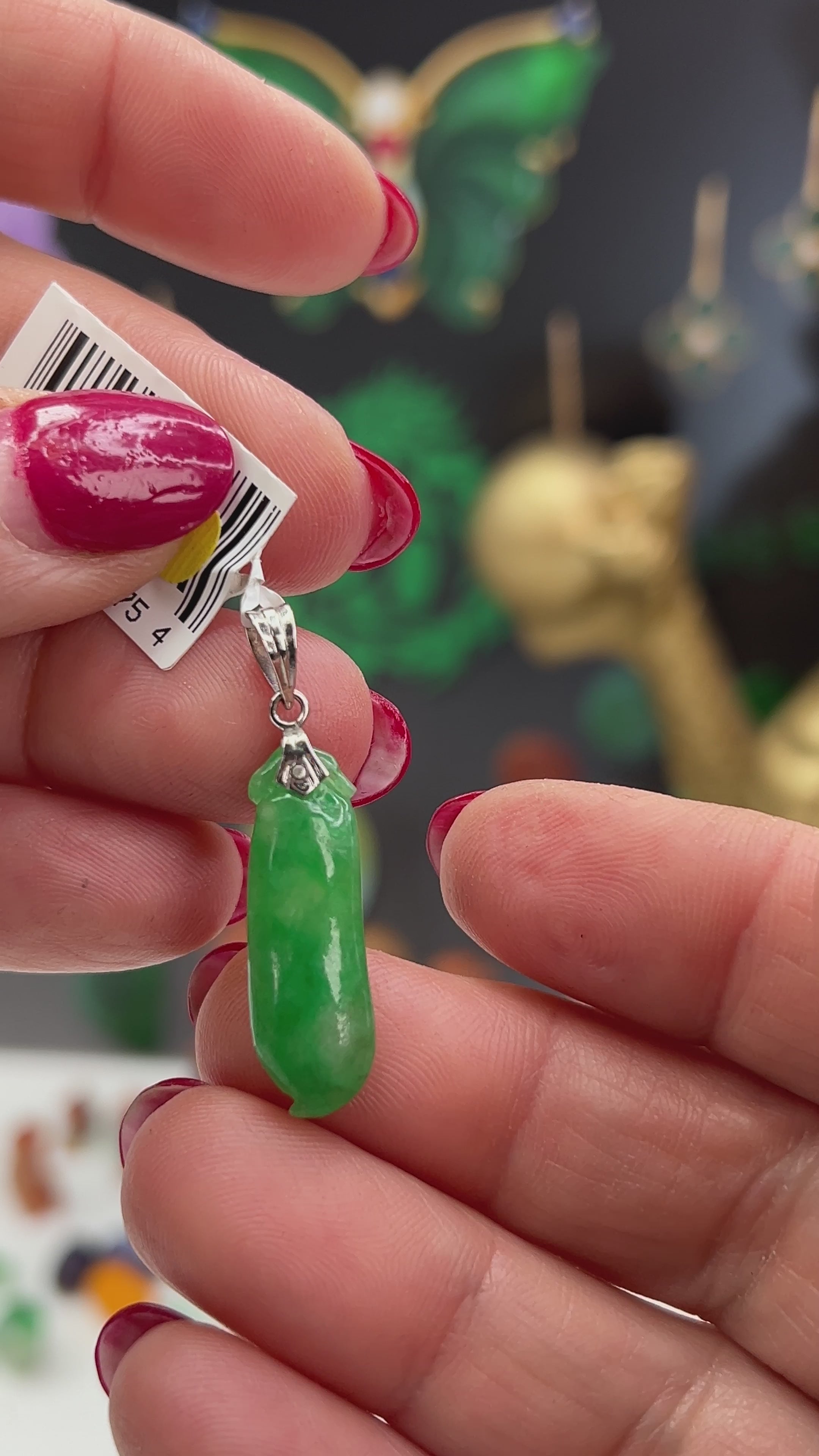 Vintage Green Jadeite Jade Gourd Garden White Gold Pendant – Mason