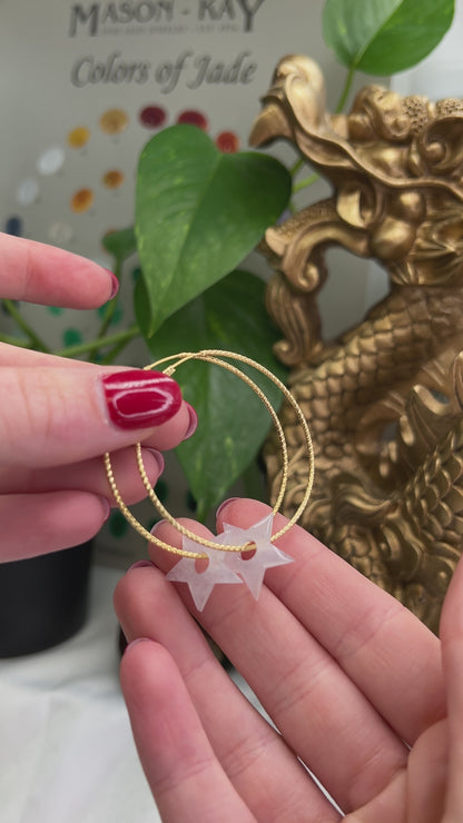Ice Jadeite Jade Star Carving on 14K Yellow Gold Endless Hoop | UPC #394605