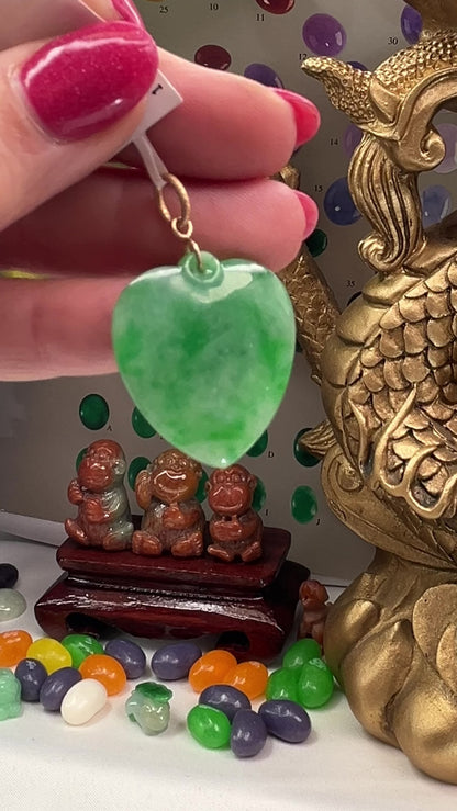 Green Jadeite Jade Heart 14K Yellow Pendant | UPC #399921