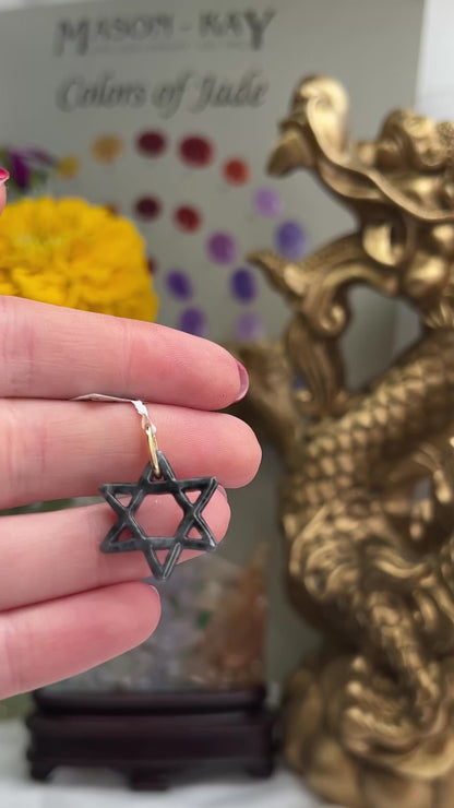 14K YELLOW GOLD GREY JADEITE JADE STAR OF DAVID PENDANT UPC #389854