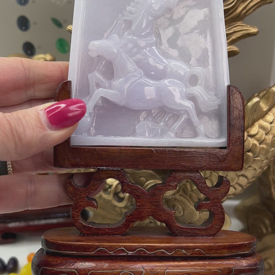 Lavender Jadeite Jade Carved Horses Statuary Jade Jewelry