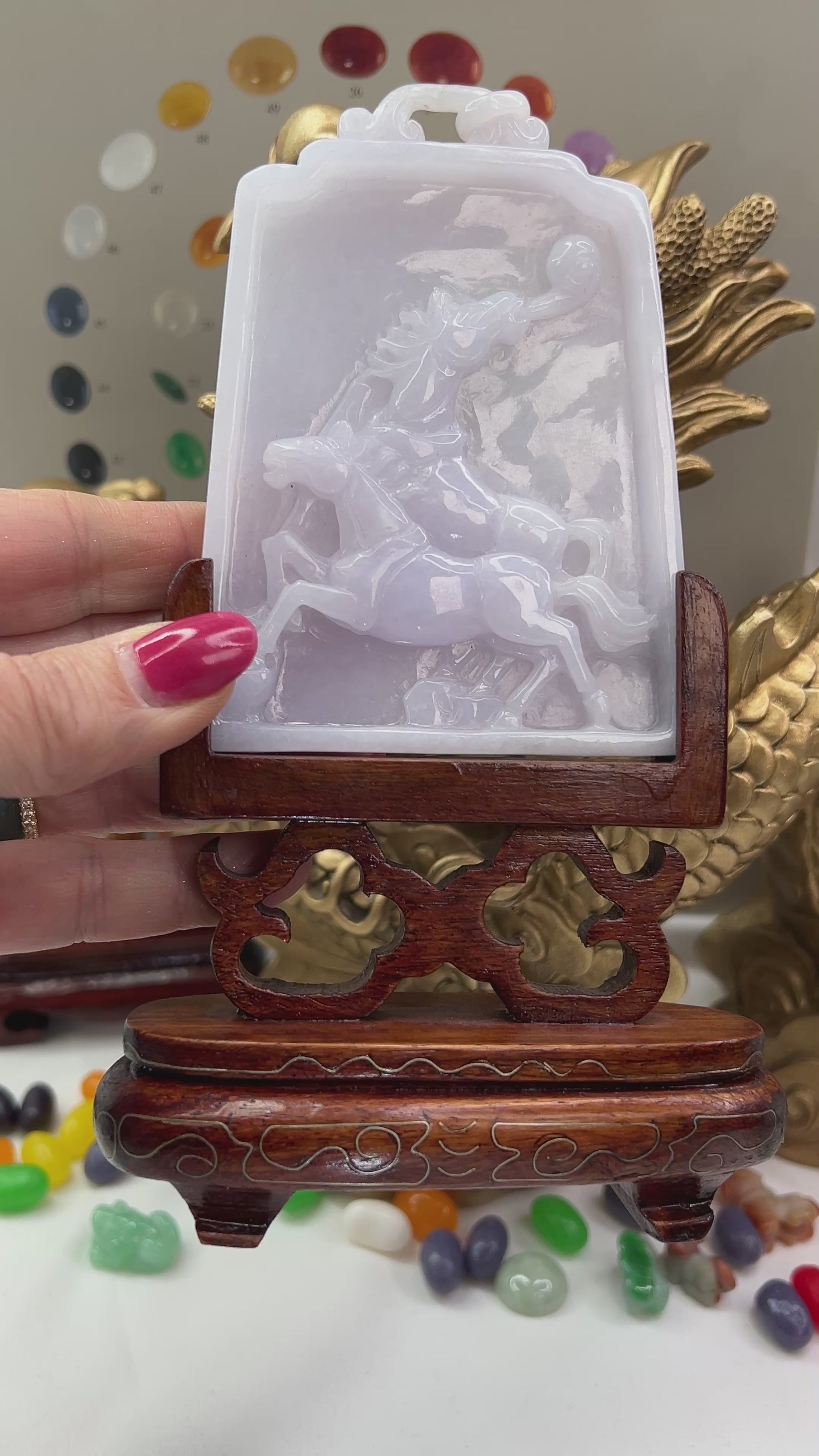 Lavender Jadeite Jade Carved Horses Statuary Jade Jewelry