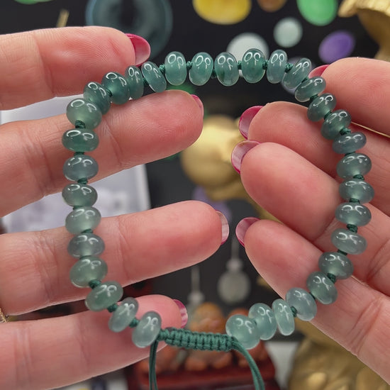 Adjustable Blue Green Guatemalan Jadeite Jade Bead Bracelet jade jewelry