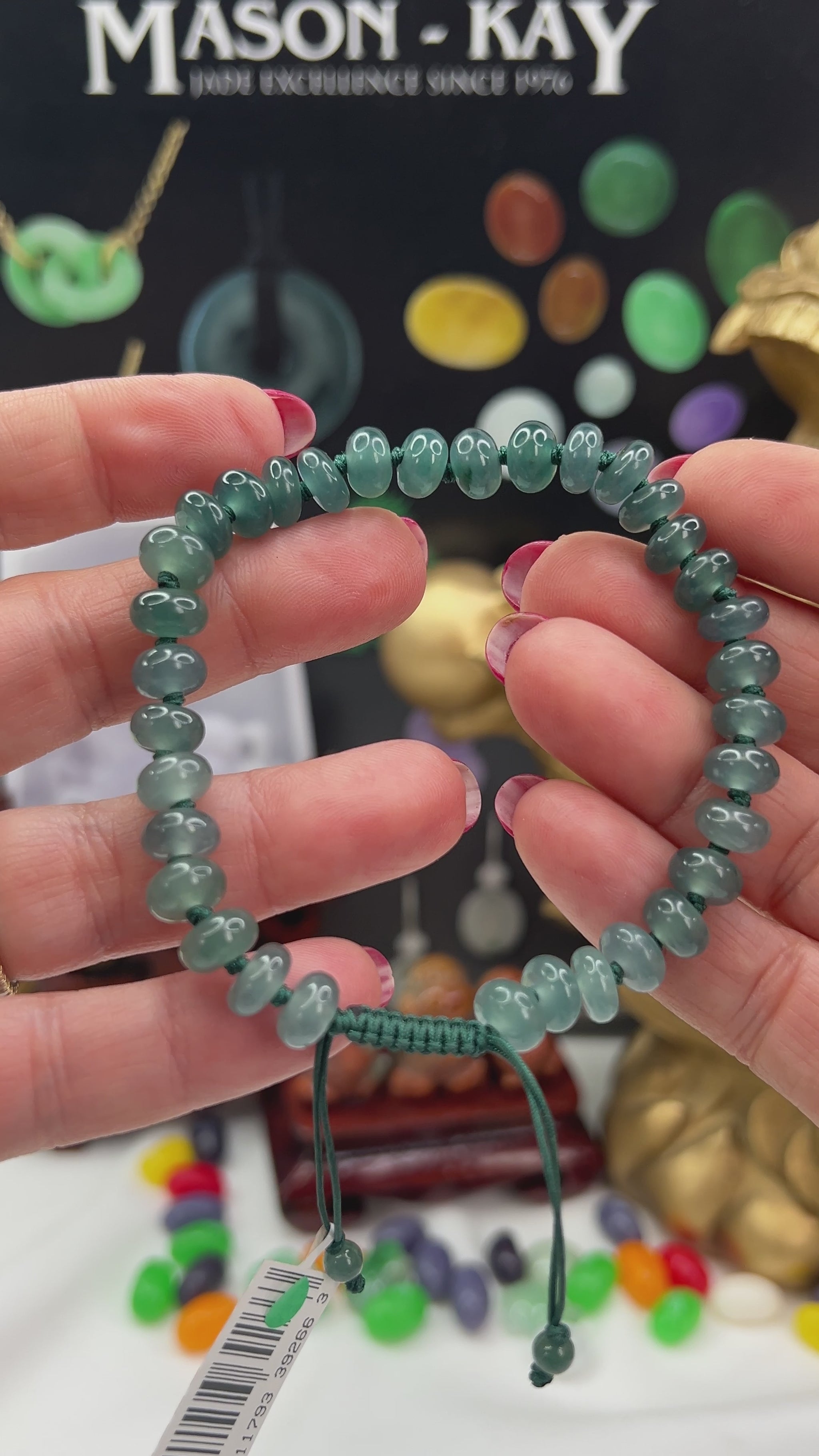 Adjustable Blue Green Guatemalan Jadeite Jade Bead Bracelet jade jewelry