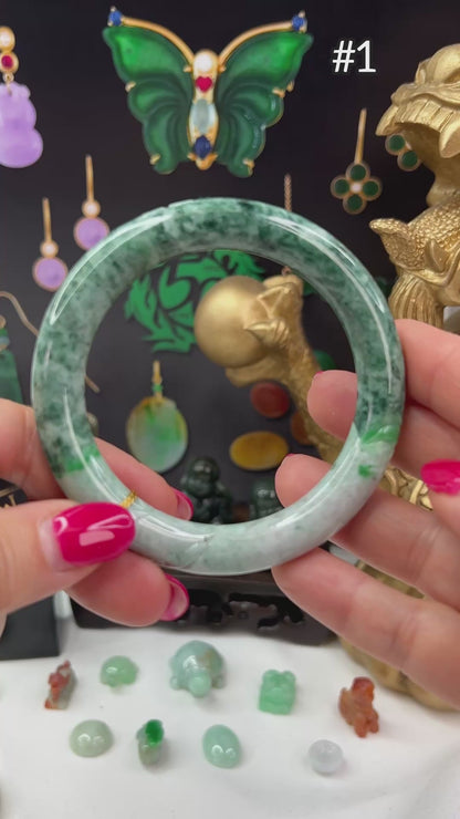 Green Jadeite Jade Carved Cylindrical Bangle 58-59MM | UPC #408104