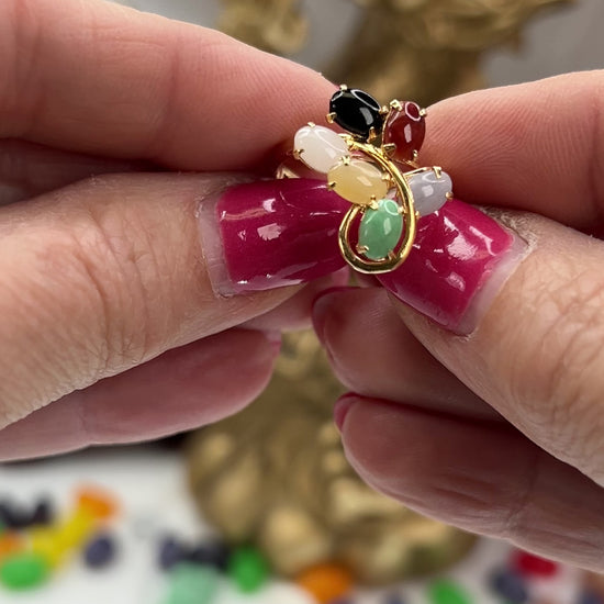 Vintage Rainbow Jadeite Jade 14K Yellow Gold Ring jade jewelry