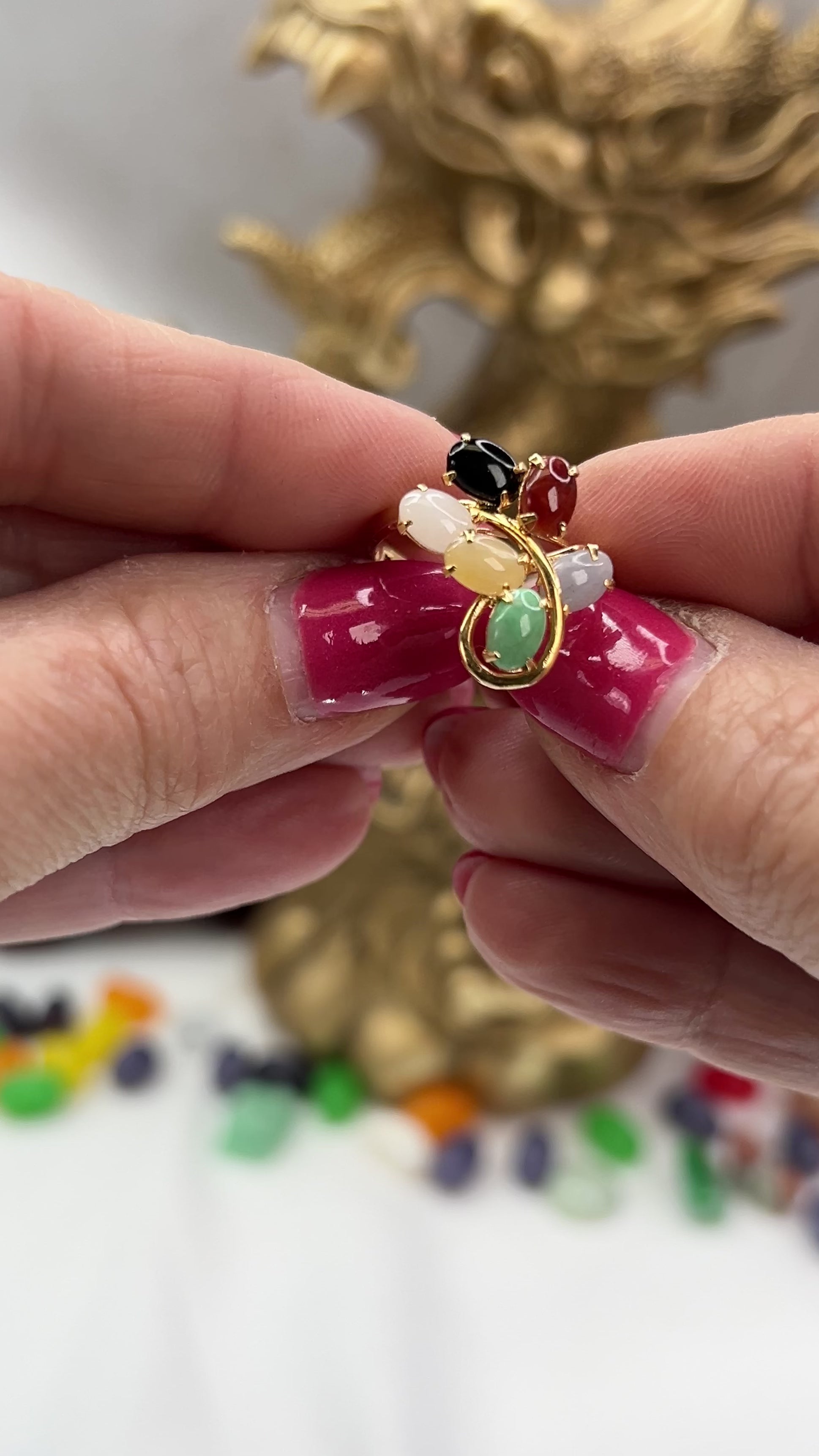 Vintage Rainbow Jadeite Jade 14K Yellow Gold Ring jade jewelry