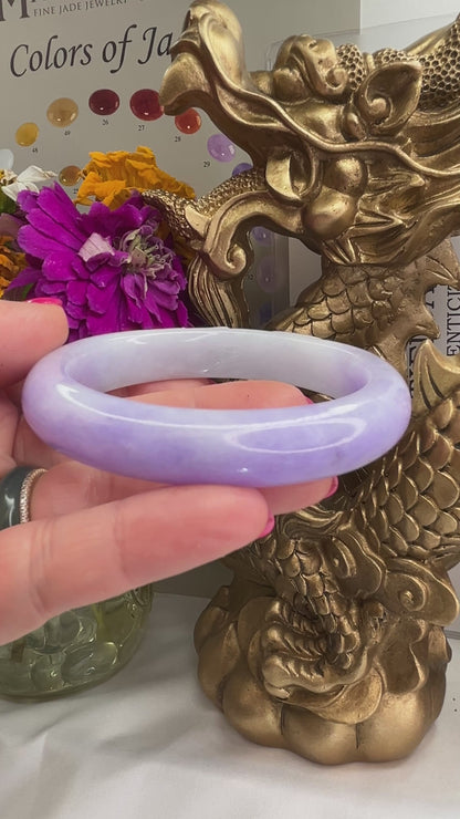 Fine Lavender Jadeite Jade Carved Half Round Bangle 59mm| UPC #397583