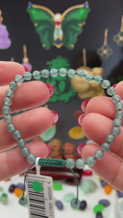 Adjustable Blue-Green Jadeite Jade Bead Bracelet | UPC #405226