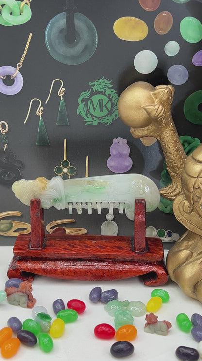 GREEN AND MULTI-COLOR JADEITE JADE SWORD STATUARY UPC #304918