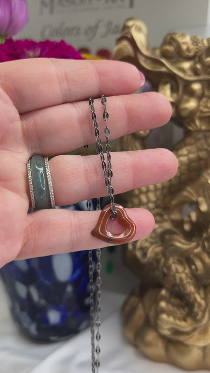 Red Jadeite Jade Heart Pendant on 20" Steel Chain | UPC #398870