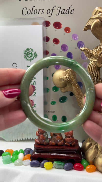 Green Jadeite Jade Carved Cylindrical Bangle 59.4MM | UPC #325272