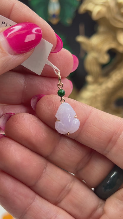 Lavender Jadeite Jade Carved Frog 14K Yellow Gold  | Jade Frog Pendant | UPC #406544