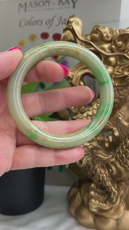 Yellow and Green Jadeite Jade Cylindrical Bangle 58.7MM | UPC #398368