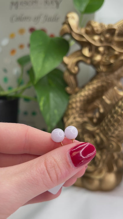 14K YELLOW GOLD LAVENDER JADEITE JADE 8MM BALL STUD  EARRING UPC #291102