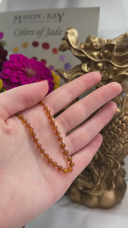14K Yellow Gold Red Jadeite Jade Bead Necklace | UPC #361676