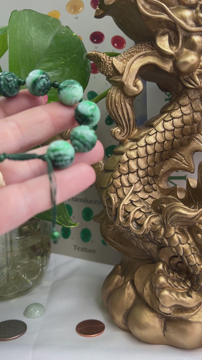 Green Jadeite Jade Adjustable Carved Bead Bracelet | UPC #397033