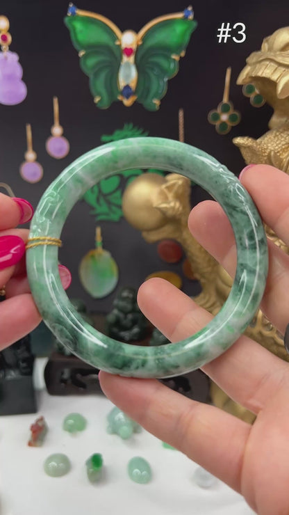 Green Jadeite Jade Carved Cylindrical Bangle 58-59MM | UPC #408104