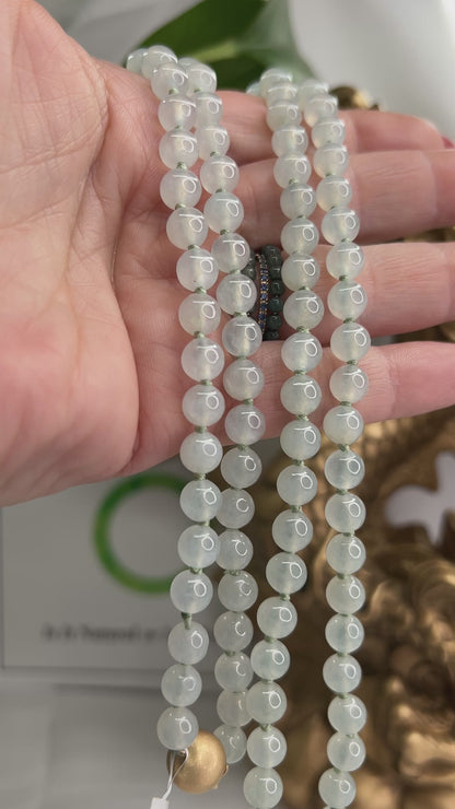 18K YELLOW GOLD WATER JADEITE JADE BEAD NECKLACE UPC #375116