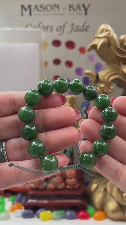 Adjustable Green Nephrite Jade  Bead Bracelet | UPC #401006