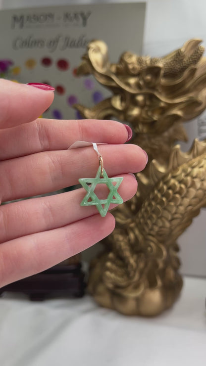14K YELLOW GOLD GREEN JADEITE JADE STAR OF DAVID PENDANT UPC #374379