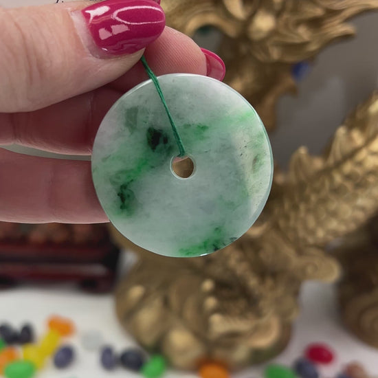 Green Jadeite Jade Loose Flat Pi Disc Pendant Water Jade Donut jade jewelry