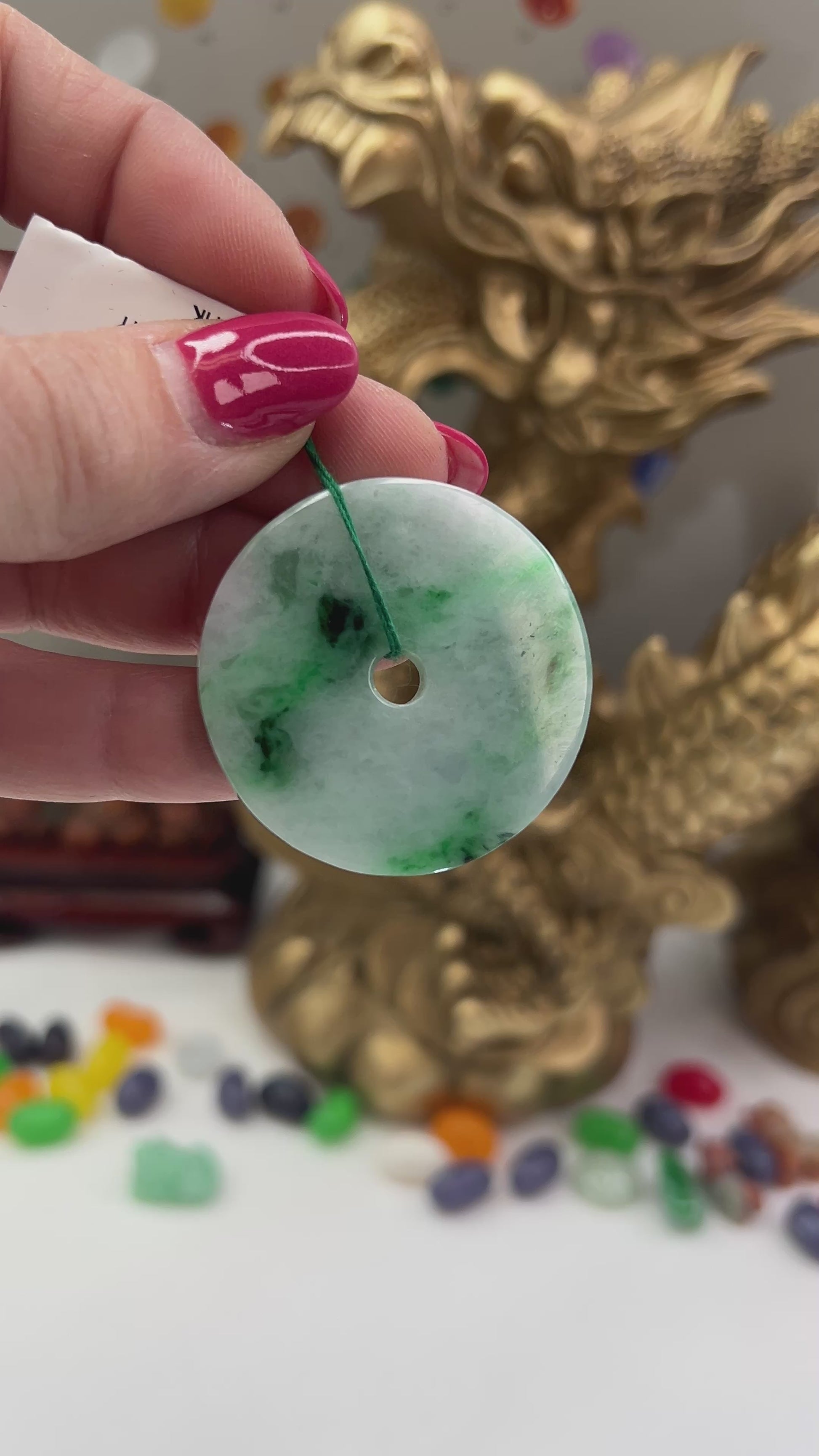Green Jadeite Jade Loose Flat Pi Disc Pendant Water Jade Donut jade jewelry