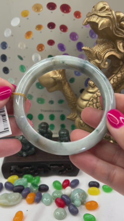 Green Jadeite Jade Carved Half Round Bangle 62.7MM | UPC #407855