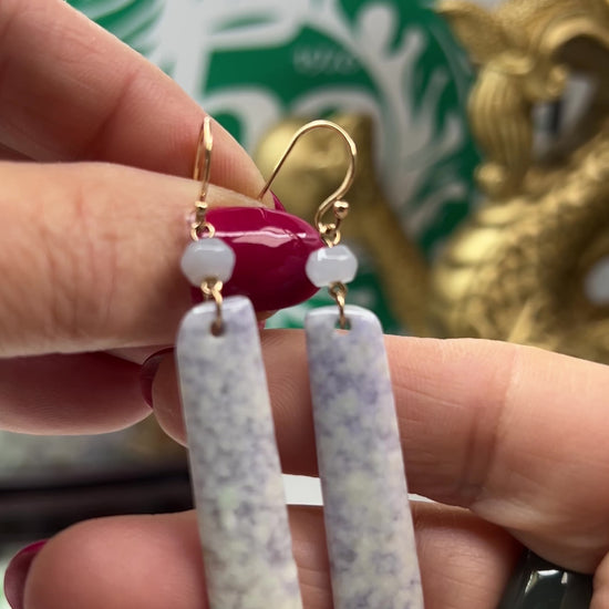 Lavender Guatemalan Jadeite Jade Drop 14K Yellow Gold Earrings Jade Jewelry