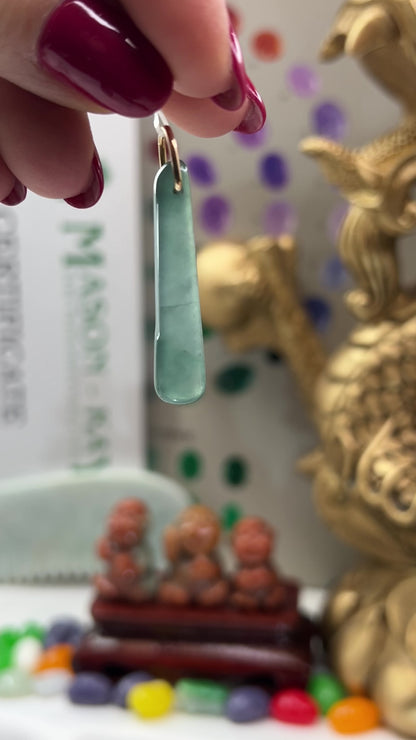 Blue Green Jadeite Jade Freeform 14K Yellow Gold Pendant | Guatemalan Jade | UPC #400887