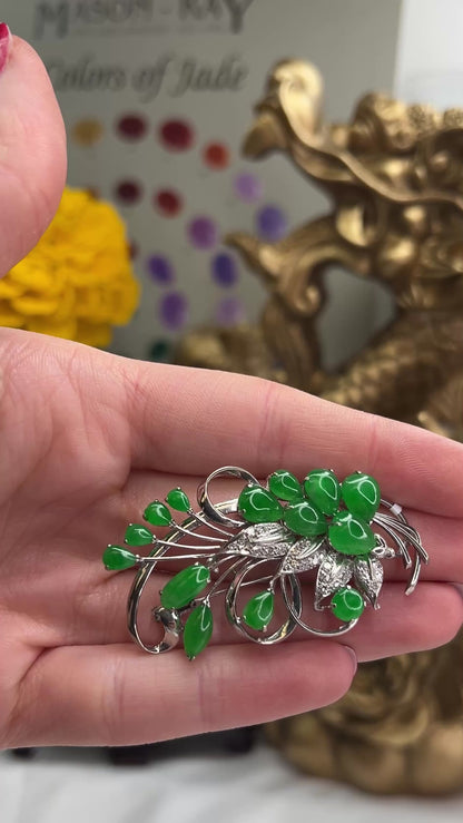 14K White Gold Green Jadeite Jade Pin | Estate Jewelry | UPC #349339