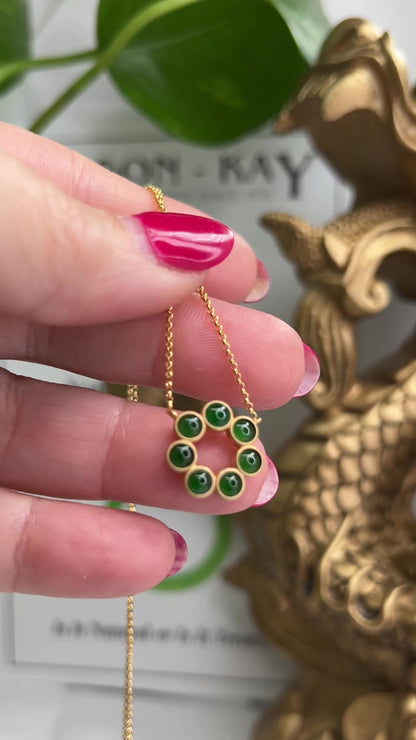 18K Yellow Gold Green Jadeite Jade Flower Necklace | UPC #392090