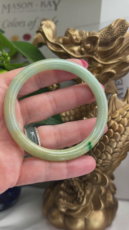 Yellow and Green Jadeite Jade Cylindrical Bangle 57.3MM | UPC #373280