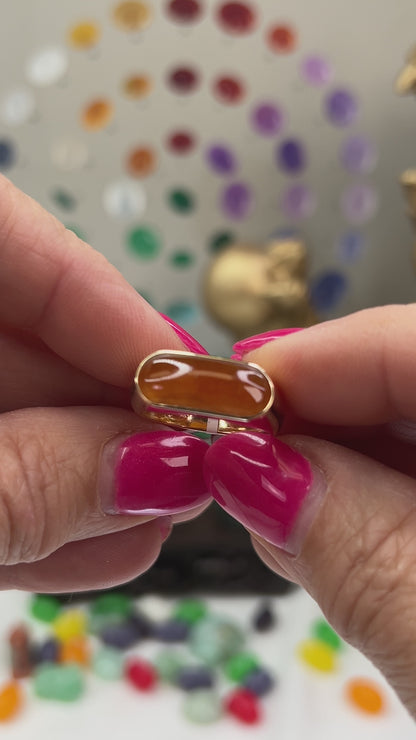 Red Jadeite Jade Saddle Ring in 14K Yellow Gold | UPC #406391