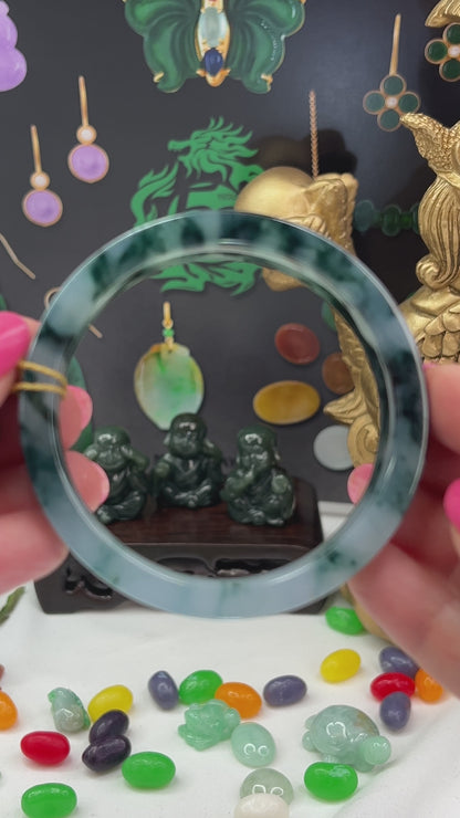 Blue Water Jadeite Jade Flat Bangle 60.5MM | UPC #304604