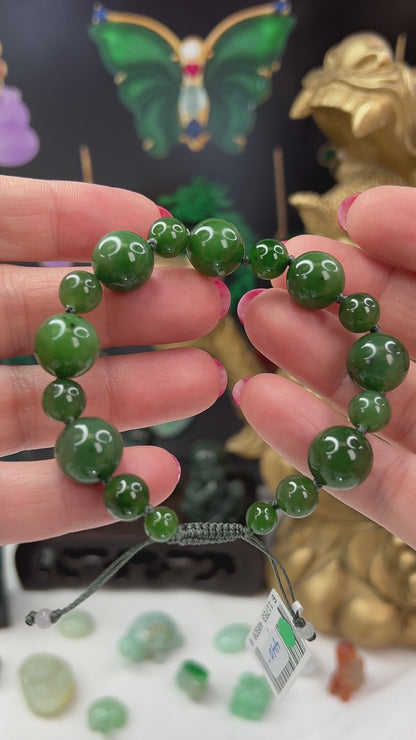 Green Nephrite Jade Adjustable Bead Bracelet | UPC #409200