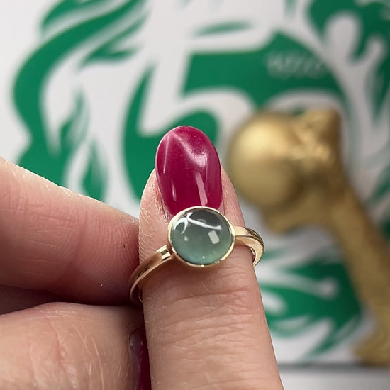 Blue Green Guatemalan Jadeite Jade Solitaire Ring In 14K Yellow Gold Jade Jewelry