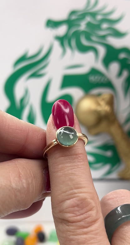 Blue Green Guatemalan Jadeite Jade Solitaire Ring In 14K Yellow Gold Jade Jewelry