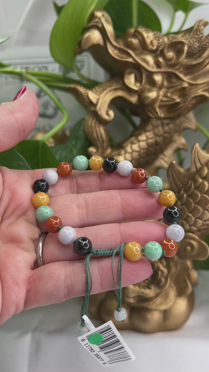 Rainbow Jade Bracelet | Adjustable Multicolor Jadeite Jade Bead Bracelet | UPC #393776