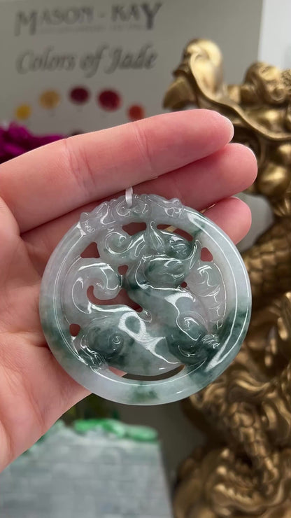 GREEN JADEITE JADE LOOSE CARVED DRAGON MEDALLION UPC #394674