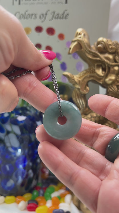 Blue Green Guatemalan Jadeite Jade Pi Disc Necklace | UPC #399518