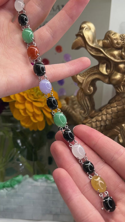 18K White Gold Rainbow Jade Bracelet | UPC #281691