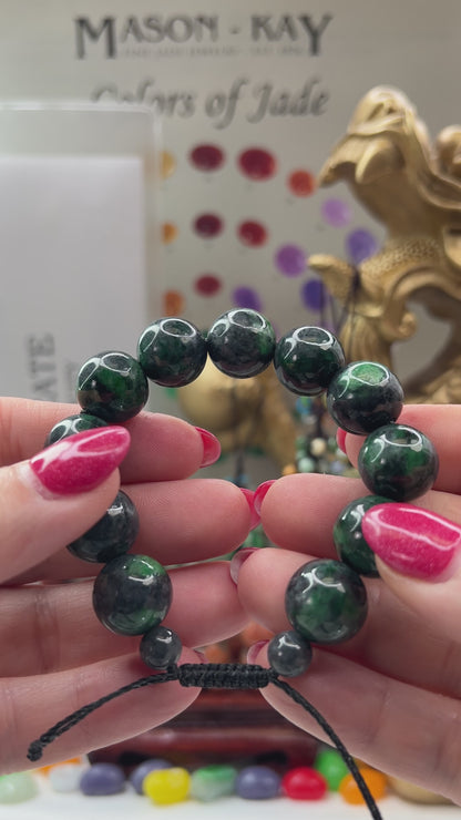 Green and Grey Jadeite Jade Adjustable Bead Bracelet | UPC #400962