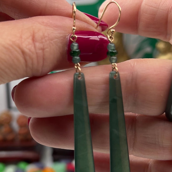 Blue Green Jadeite Jade Drop 14K Yellow Gold Earrings Jade Jewelry