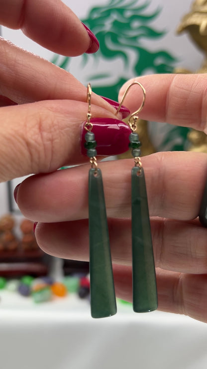 Blue Green Jadeite Jade Drop 14K Yellow Gold Earrings Jade Jewelry