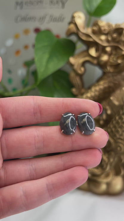 14K WHITE GOLD GREY JADEITE JADE STUD EARRING UPC #353497