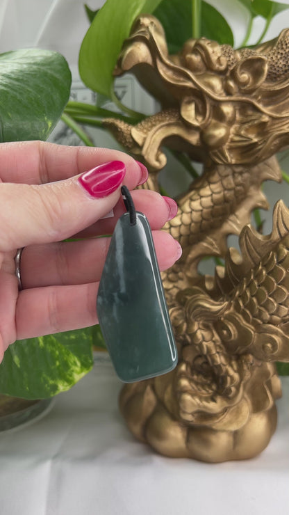 Blue-Green Jadeite Jade Small Freeform Pendant for Men and Women on Silk Bail | UPC #393851