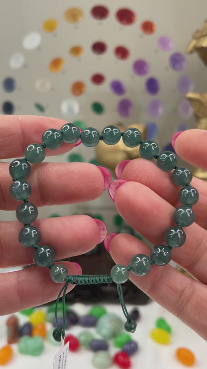 Blue Green Jadeite Jade Adjustable Bead Bracelet for Men and Women | UPC #407909