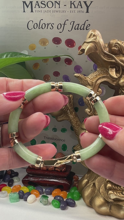 Vintage Green Jadeite Jade 14k Yellow Gold Link Bracelet | UPC # 399860