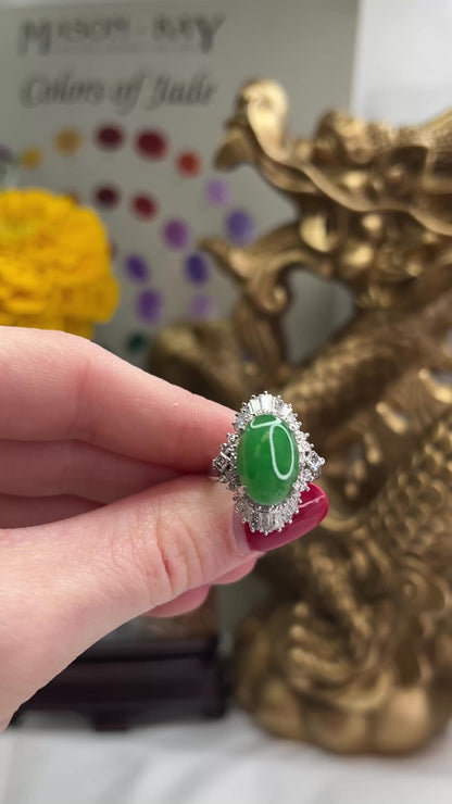 Estate Jade Ring | Vintage Green Jadeite Jade and Diamond Ballerina in Platinum | UPC #385313